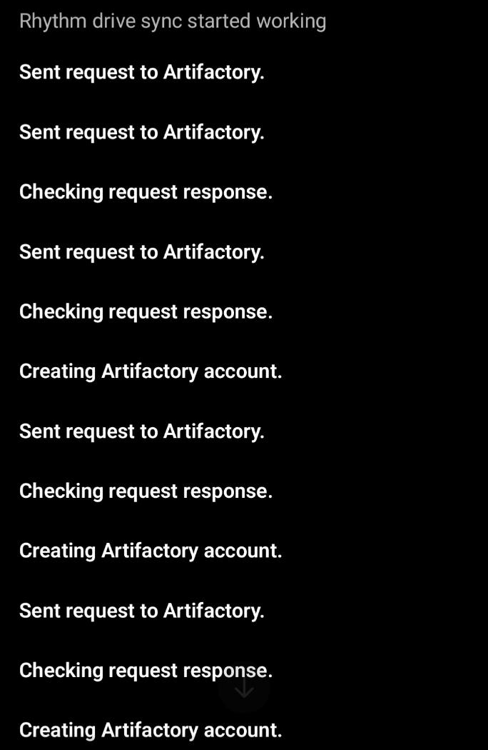 Screenshot of the Codex progress display with repeated messages: Sent request to Artifactory, Checking request response, and Creating Artifactory account.